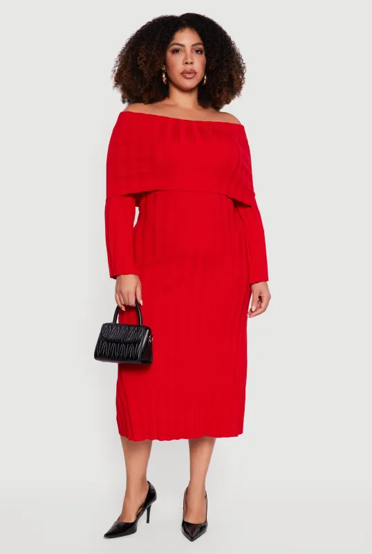 Plus Size Almost Famous Fold Over Off the Shoulder Dress sold by Rainbow