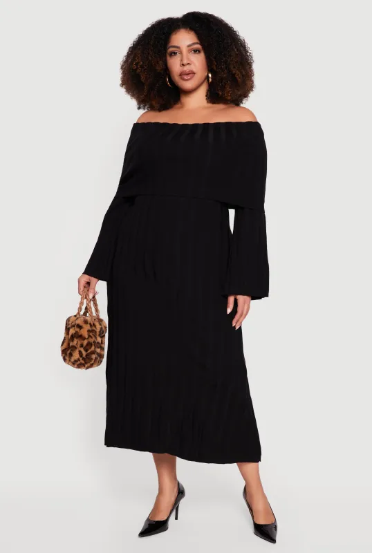 Plus Size Almost Famous Fold Over Off the Shoulder Dress sold by Rainbow