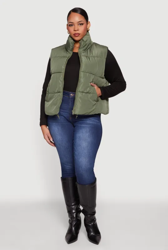 Plus Size Almost Famous Zip Front Puffer Vest sold by Rainbow