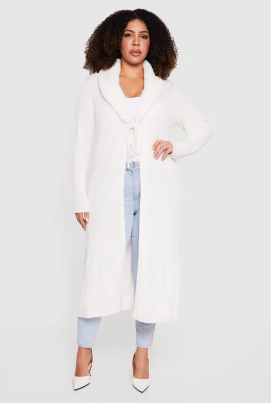 Plus Size Almost Famous Tie Front Long Cardigan sold by Rainbow