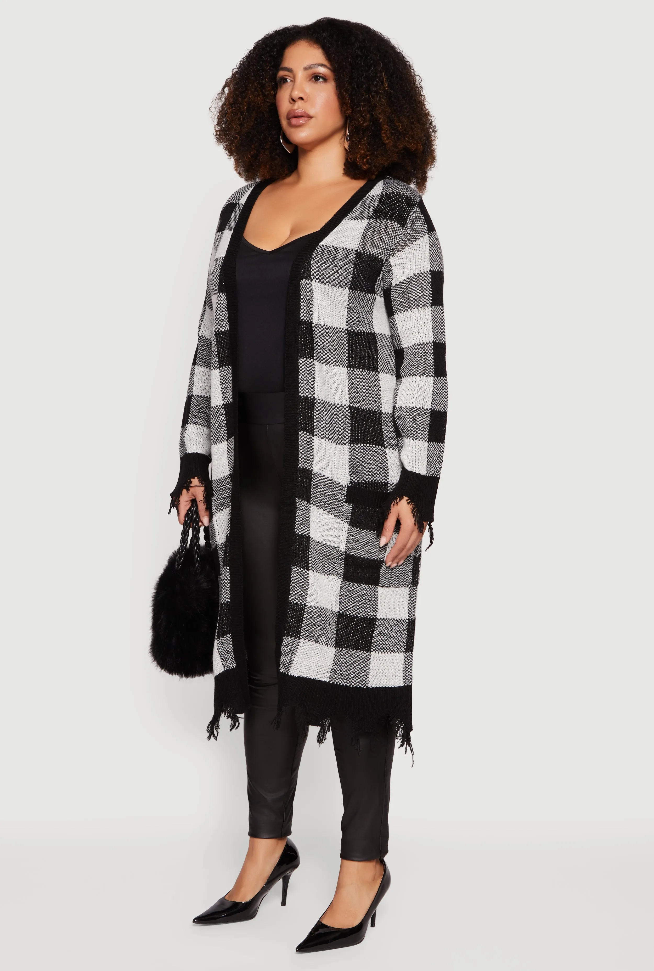 Plus Size Printed Distressed Hem Open Front Long Cardigan sold by Rainbow product image thumbnail 3