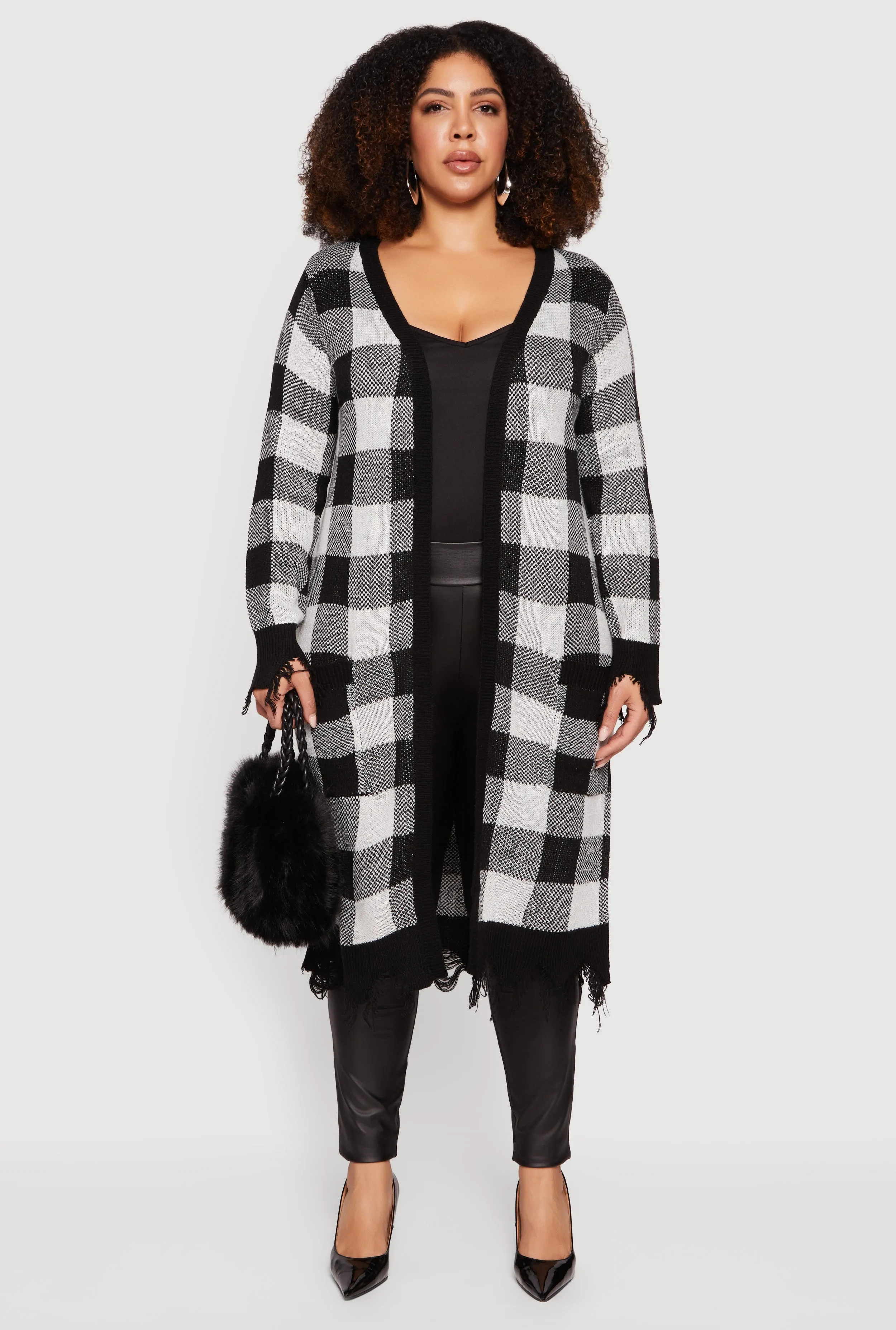 Plus Size Printed Distressed Hem Open Front Long Cardigan sold by Rainbow product image thumbnail 2