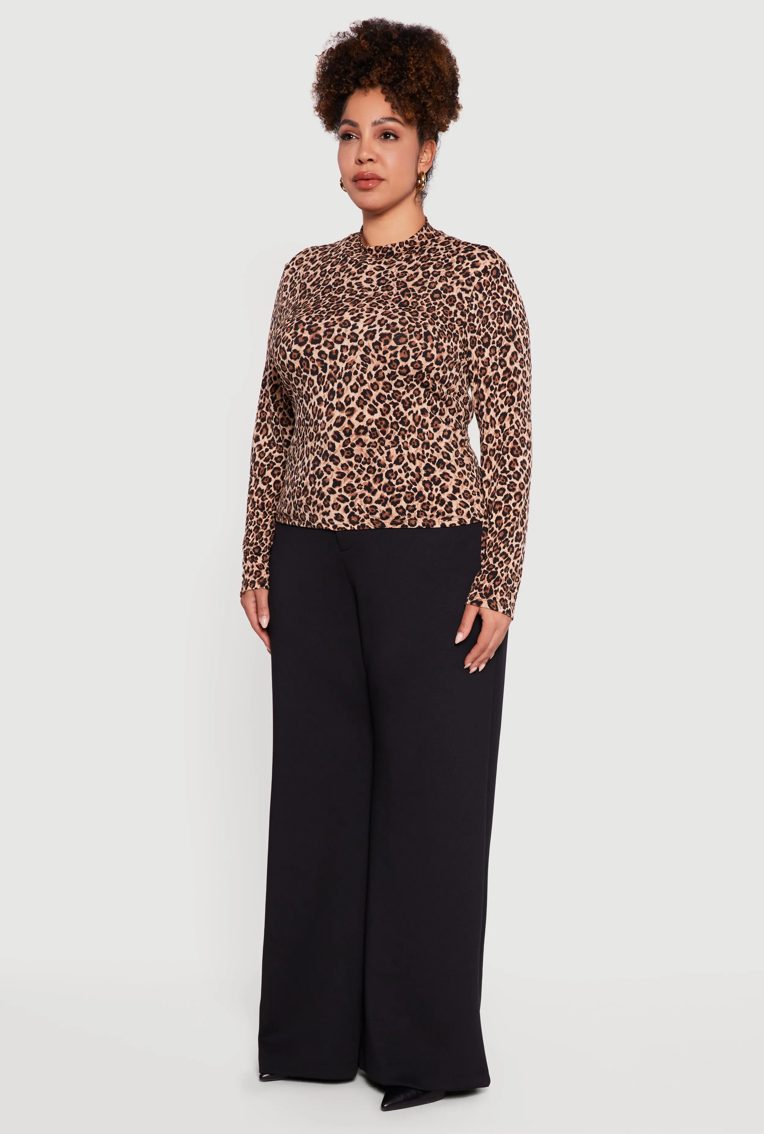 Plus Size Leopard Print Long Sleeve Mock Neck Blouse sold by Rainbow product image thumbnail 5