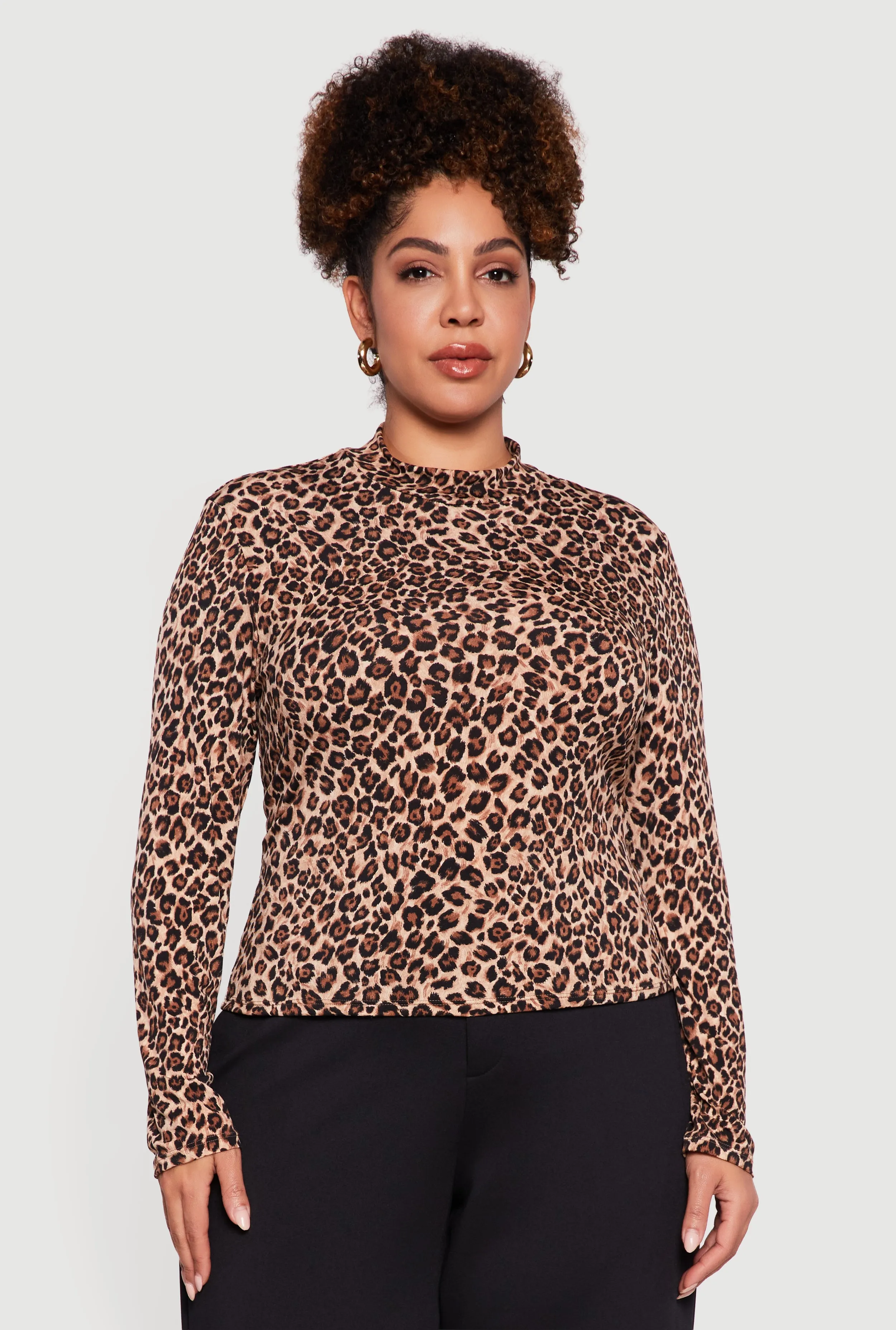 Plus Size Leopard Print Long Sleeve Mock Neck Blouse sold by Rainbow product image thumbnail 2
