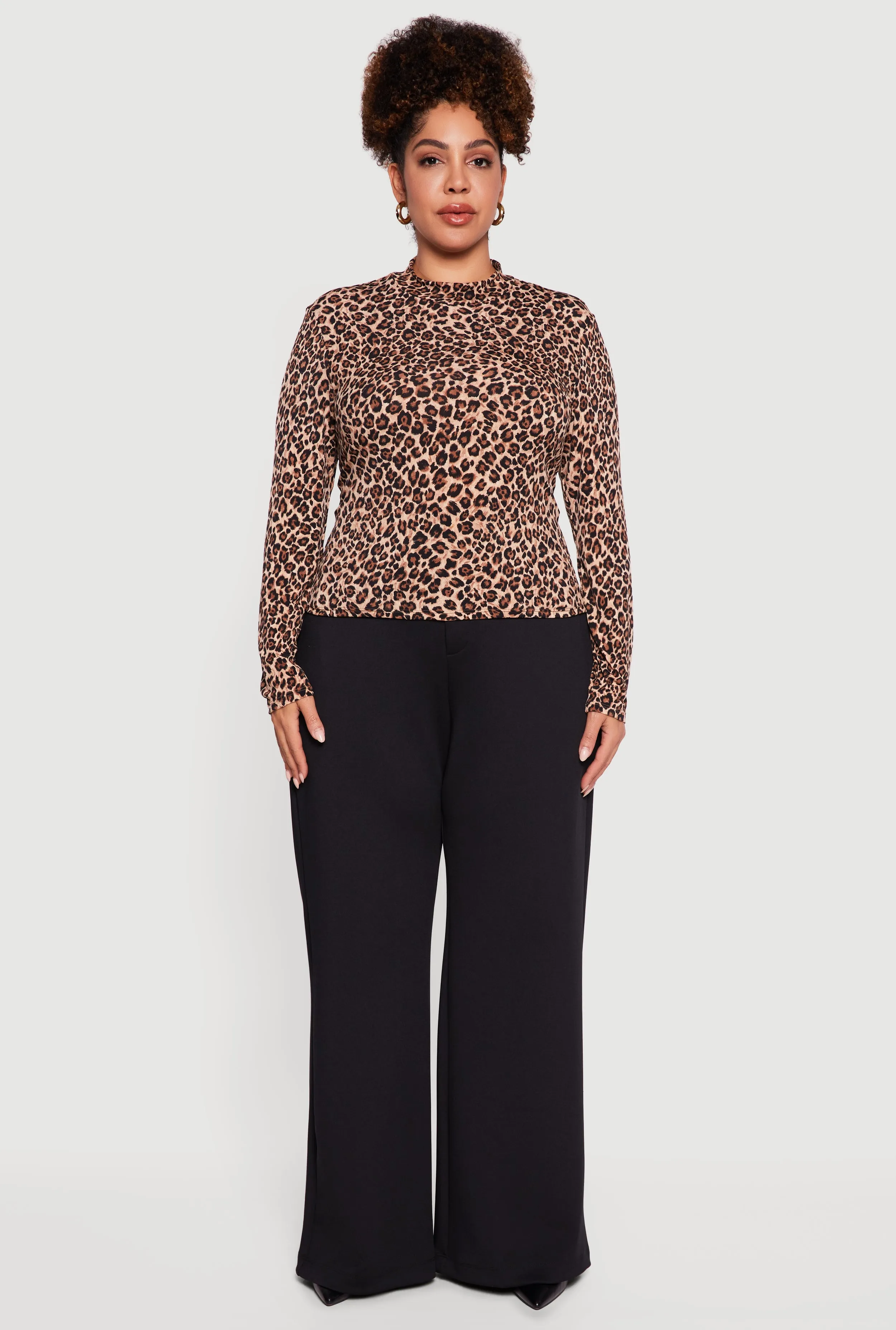 Plus Size Leopard Print Long Sleeve Mock Neck Blouse sold by Rainbow product image thumbnail 3