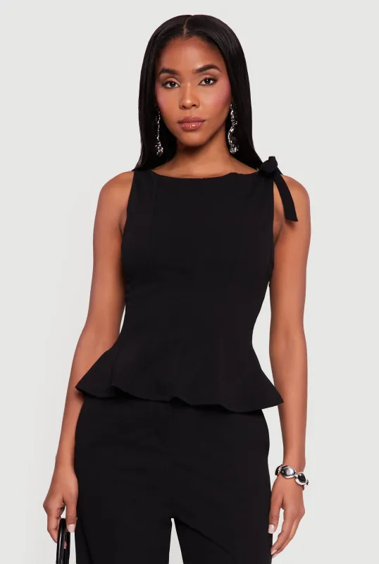 Bow Detail Sleeveless Boat Neck Peplum Top sold by Rainbow