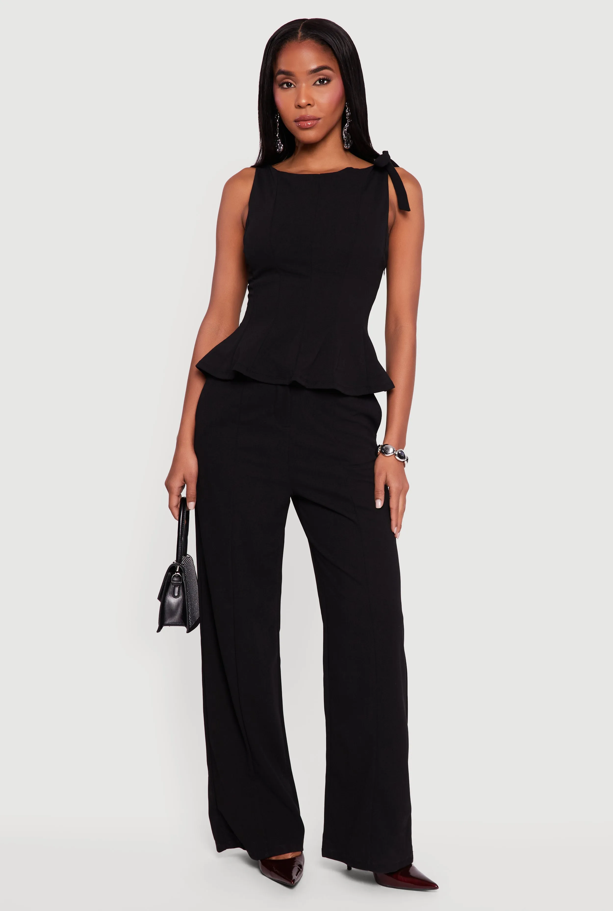 Bow Detail Sleeveless Boat Neck Peplum Top sold by Rainbow product image thumbnail 2