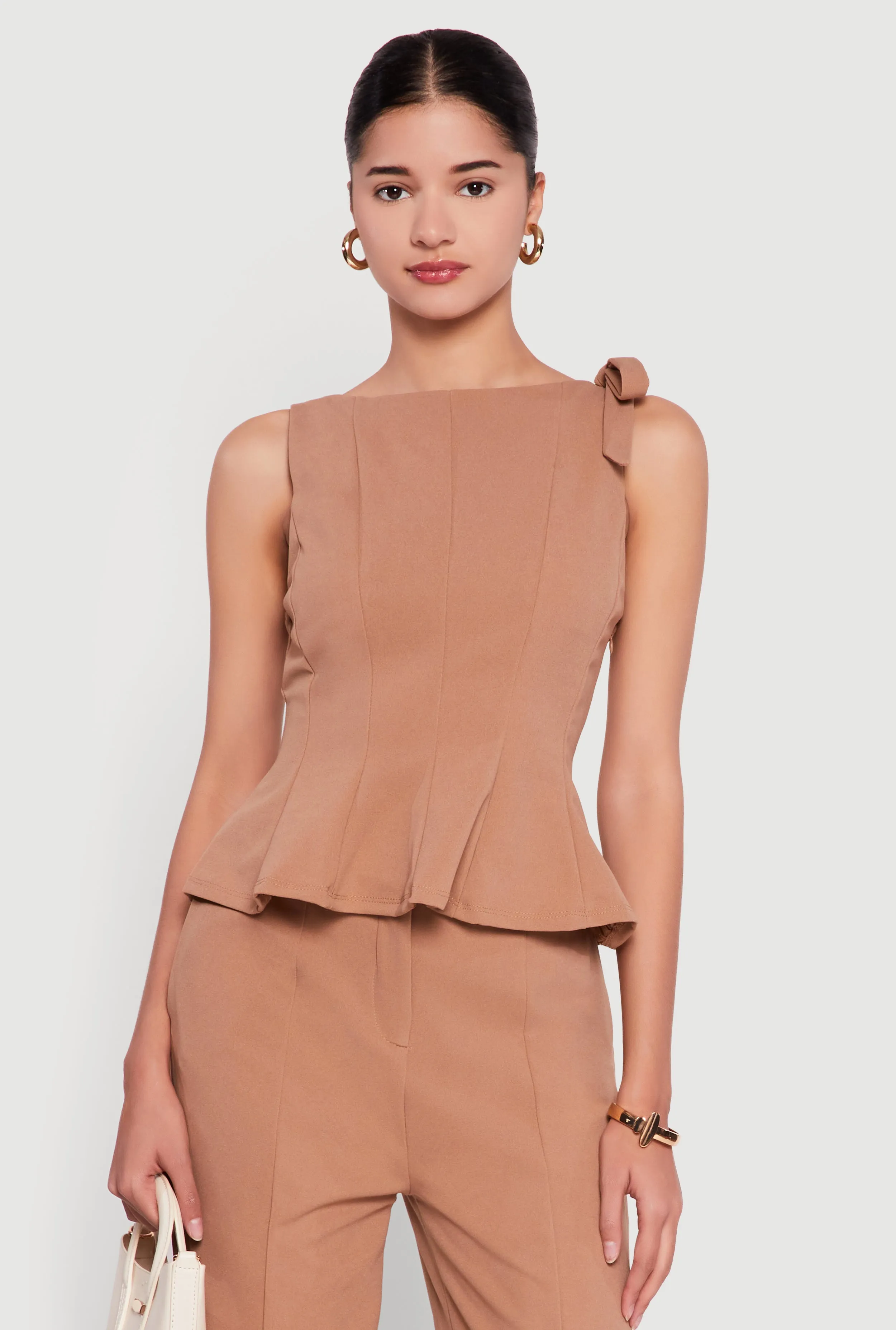 Bow Detail Sleeveless Boat Neck Peplum Top sold by Rainbow product image thumbnail 4