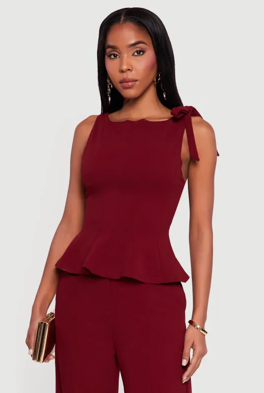 Bow Detail Sleeveless Boat Neck Peplum Top sold by Rainbow