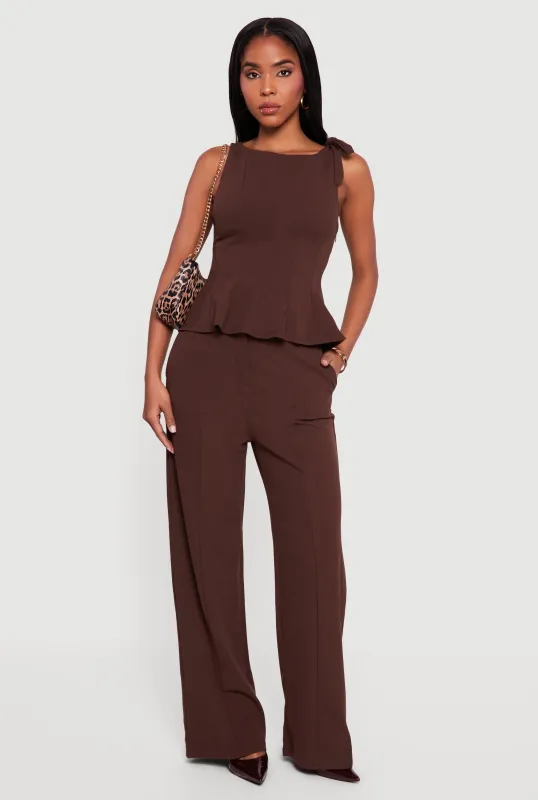 Solid Crepe Knit Wide Leg Dress Pants sold by Rainbow