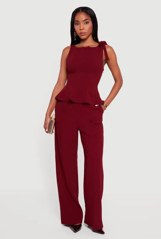 Solid Crepe Knit Wide Leg Dress Pants sold by Rainbow