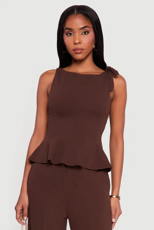 Bow Detail Sleeveless Boat Neck Peplum Top sold by Rainbow