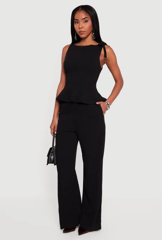 Solid Crepe Knit Wide Leg Dress Pants sold by Rainbow