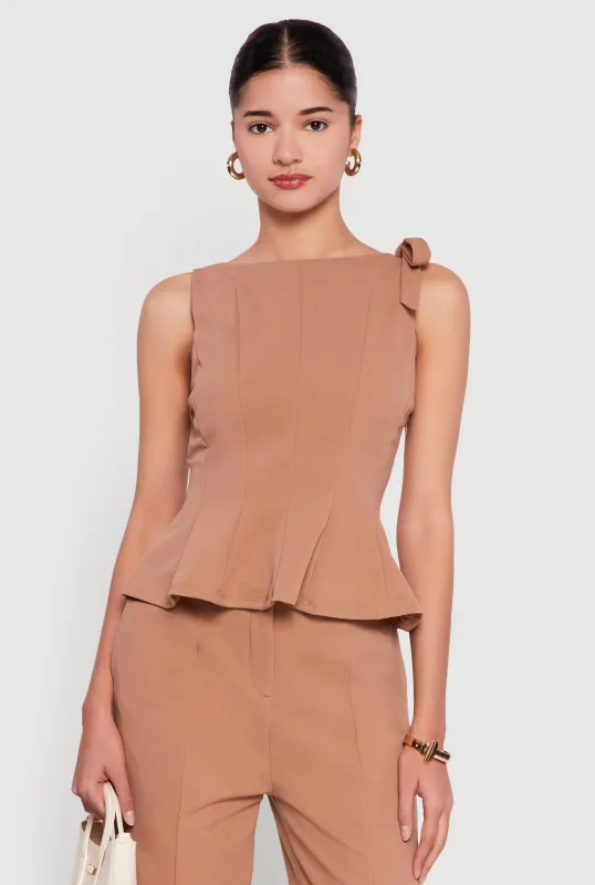 Bow Detail Sleeveless Boat Neck Peplum Top sold by Rainbow