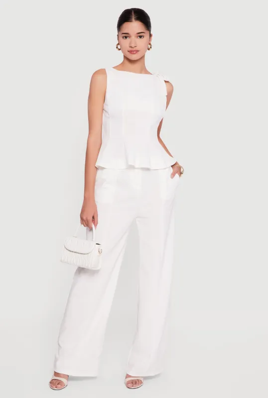 Solid Crepe Knit Wide Leg Dress Pants sold by Rainbow