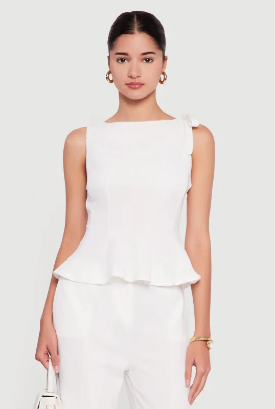 Bow Detail Sleeveless Boat Neck Peplum Top sold by Rainbow
