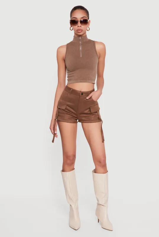 Faux Suede Tabbed Cargo Pocket Shorts sold by Rainbow