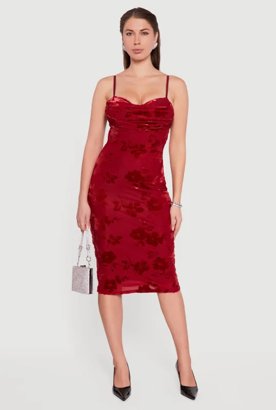 Floral Velvet Burnout Cowl Neck Midi Dress made by Madden Girl