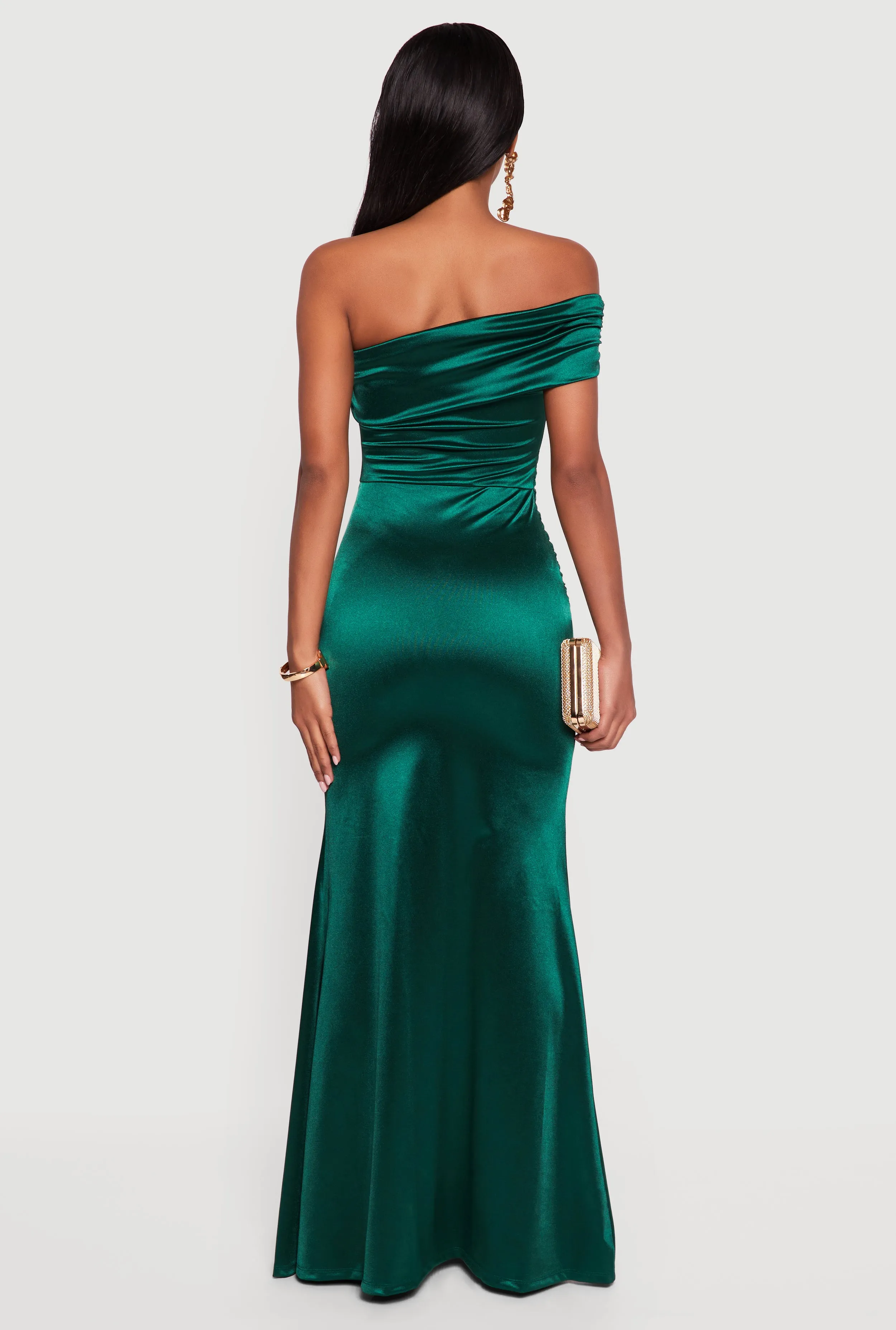 Satin Asymmetrical Fold Over Off the Shoulder Maxi Dress sold by Rainbow product image thumbnail 5