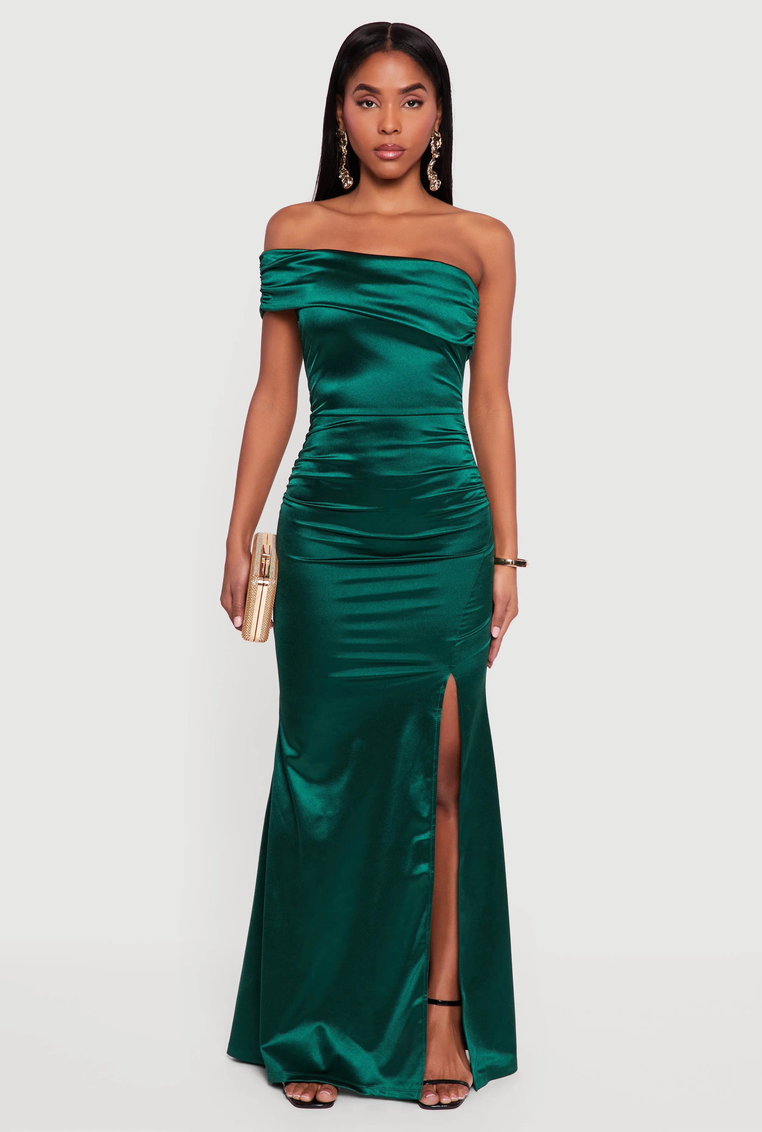 Satin Asymmetrical Fold Over Off the Shoulder Maxi Dress sold by Rainbow product image thumbnail 2