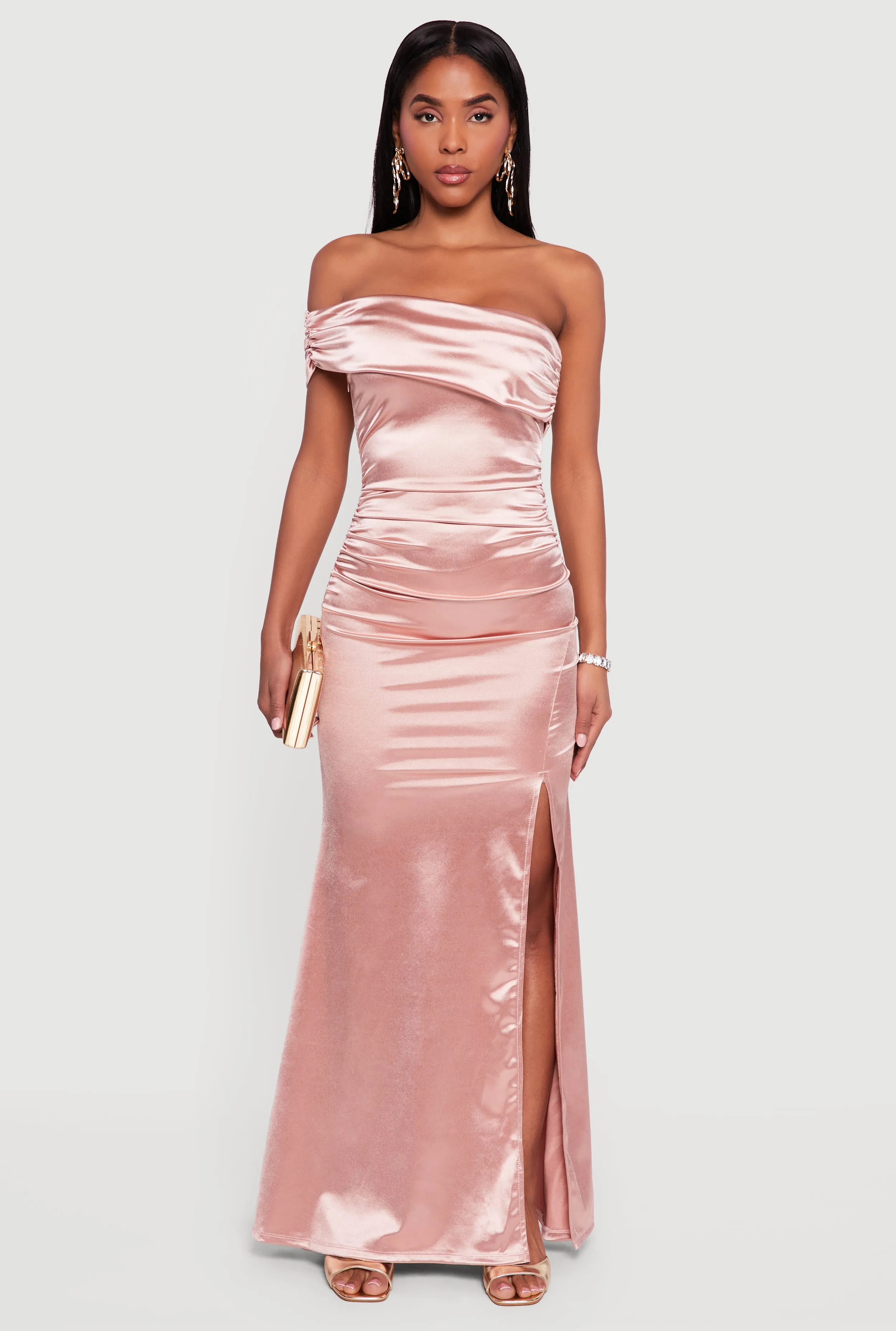 Satin Asymmetrical Fold Over Off the Shoulder Maxi Dress sold by Rainbow product image thumbnail 2