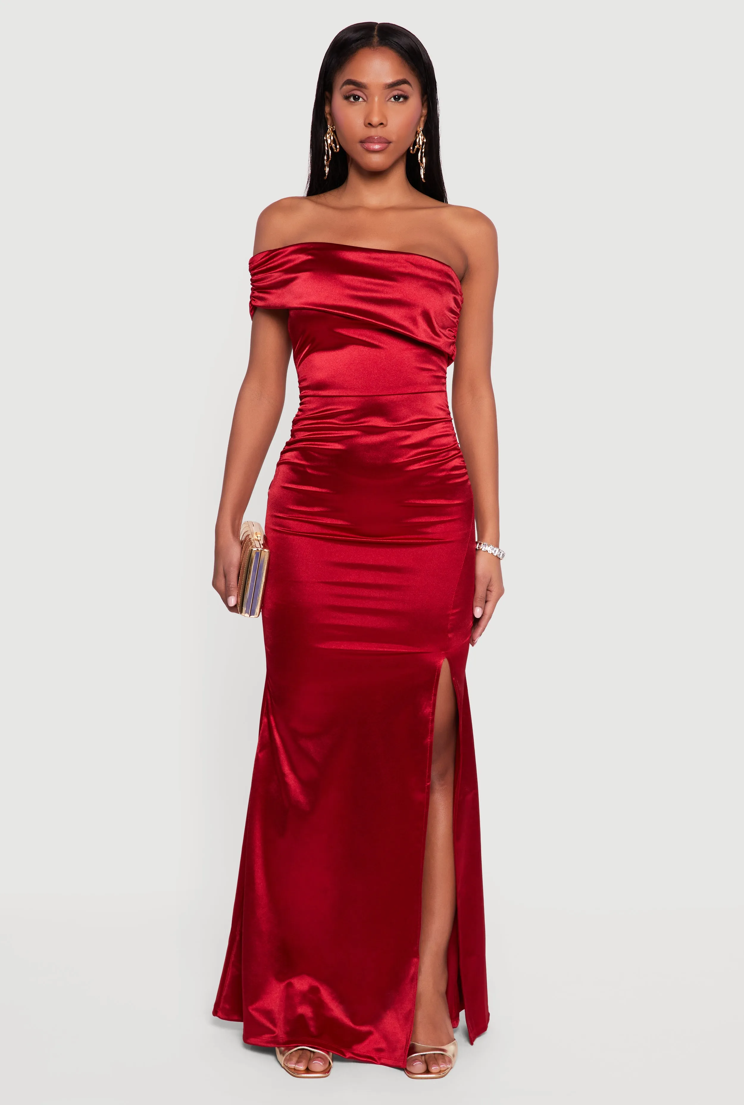 Satin Asymmetrical Fold Over Off the Shoulder Maxi Dress sold by Rainbow product image thumbnail 2