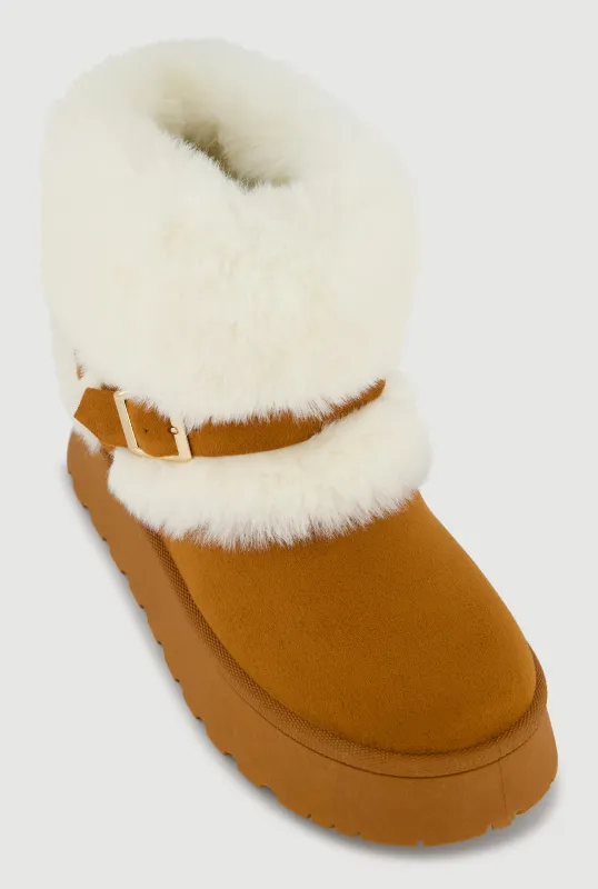 Faux Fur Booties with Metallic Buckle sold by Rainbow