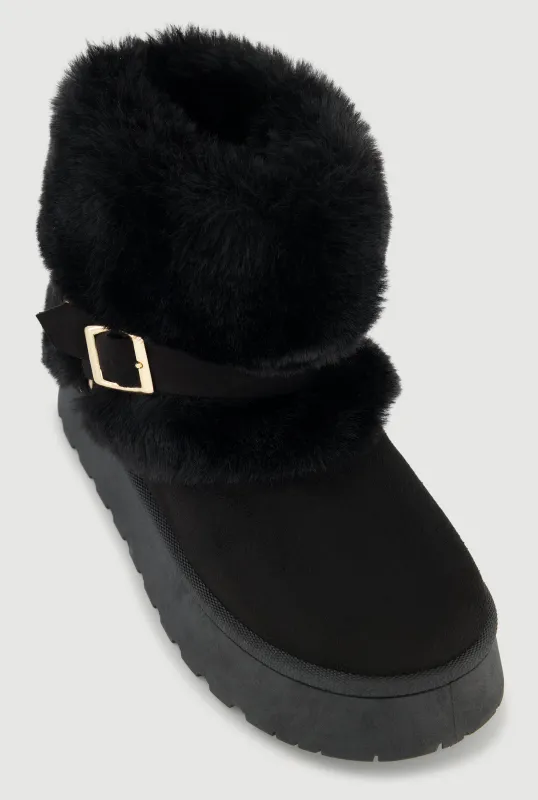 Faux Fur Booties with Metallic Buckle sold by Rainbow