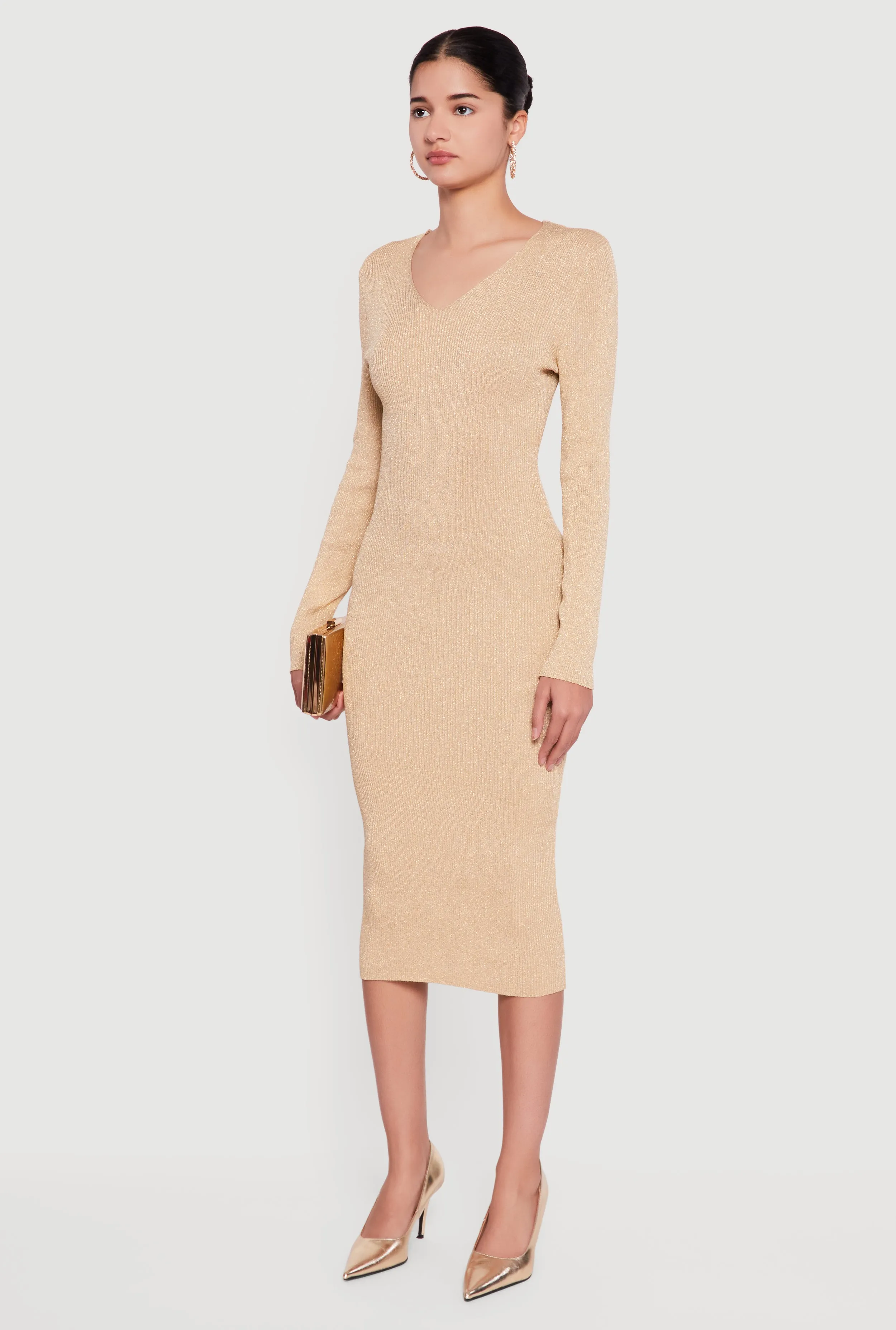 Lurex Tie Back Keyhole Long Sleeve Sweater Dress sold by Rainbow product image thumbnail 3