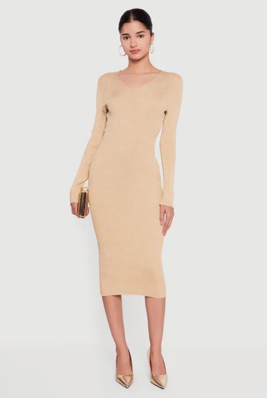 Lurex Tie Back Keyhole Long Sleeve Sweater Dress made by Rainbow