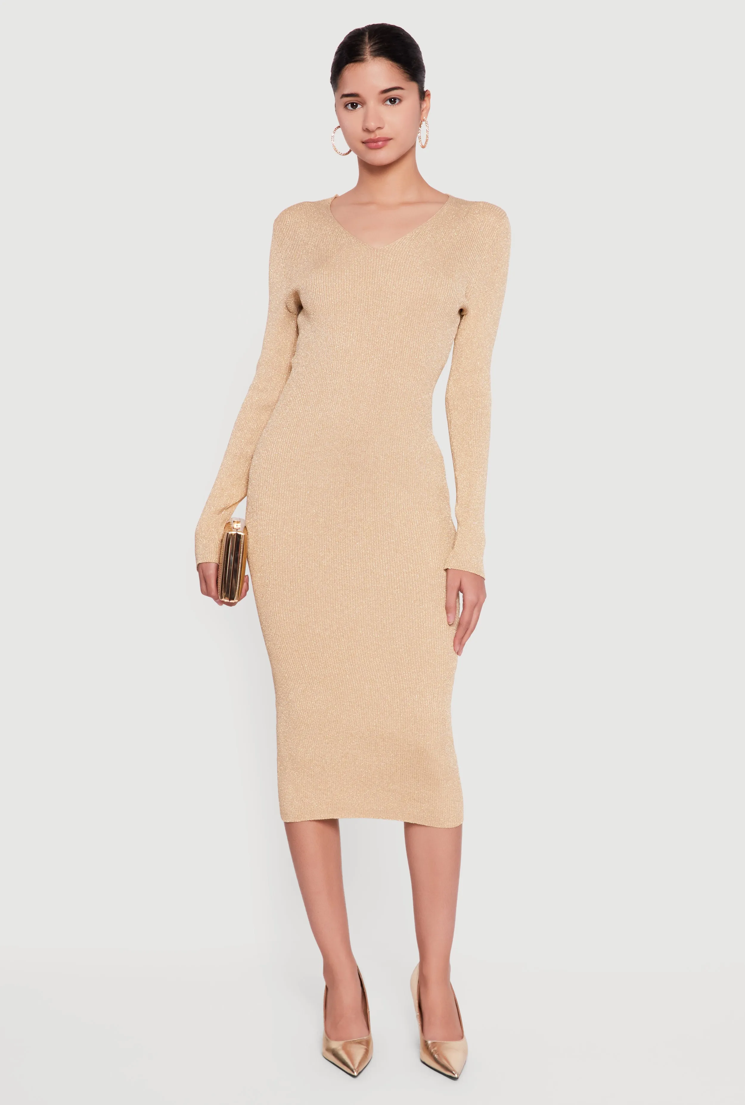 Lurex Tie Back Keyhole Long Sleeve Sweater Dress sold by Rainbow