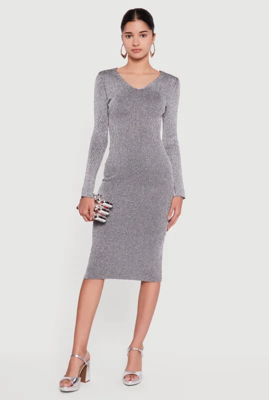 Lurex Tie Back Keyhole Long Sleeve Sweater Dress sold by Rainbow