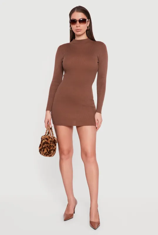 Long Sleeve Mock Neck Mini Sweater Dress sold by Rainbow