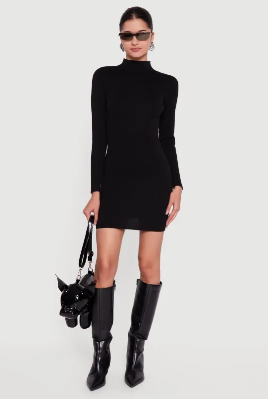 Long Sleeve Mock Neck Mini Sweater Dress made by Ambiance