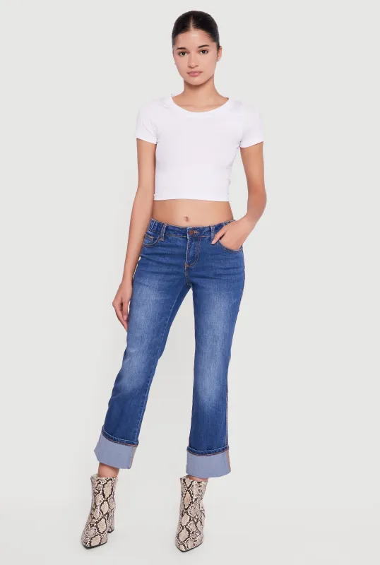 Trendy Mid Rise Fixed Cuff Capris Jeans made by Rainbow