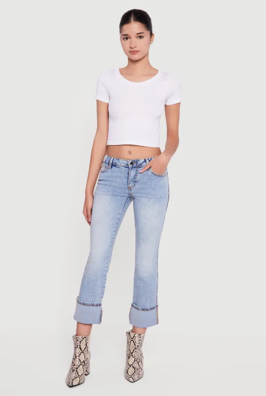 Trendy Mid Rise Fixed Cuff Capris Jeans made by Rainbow