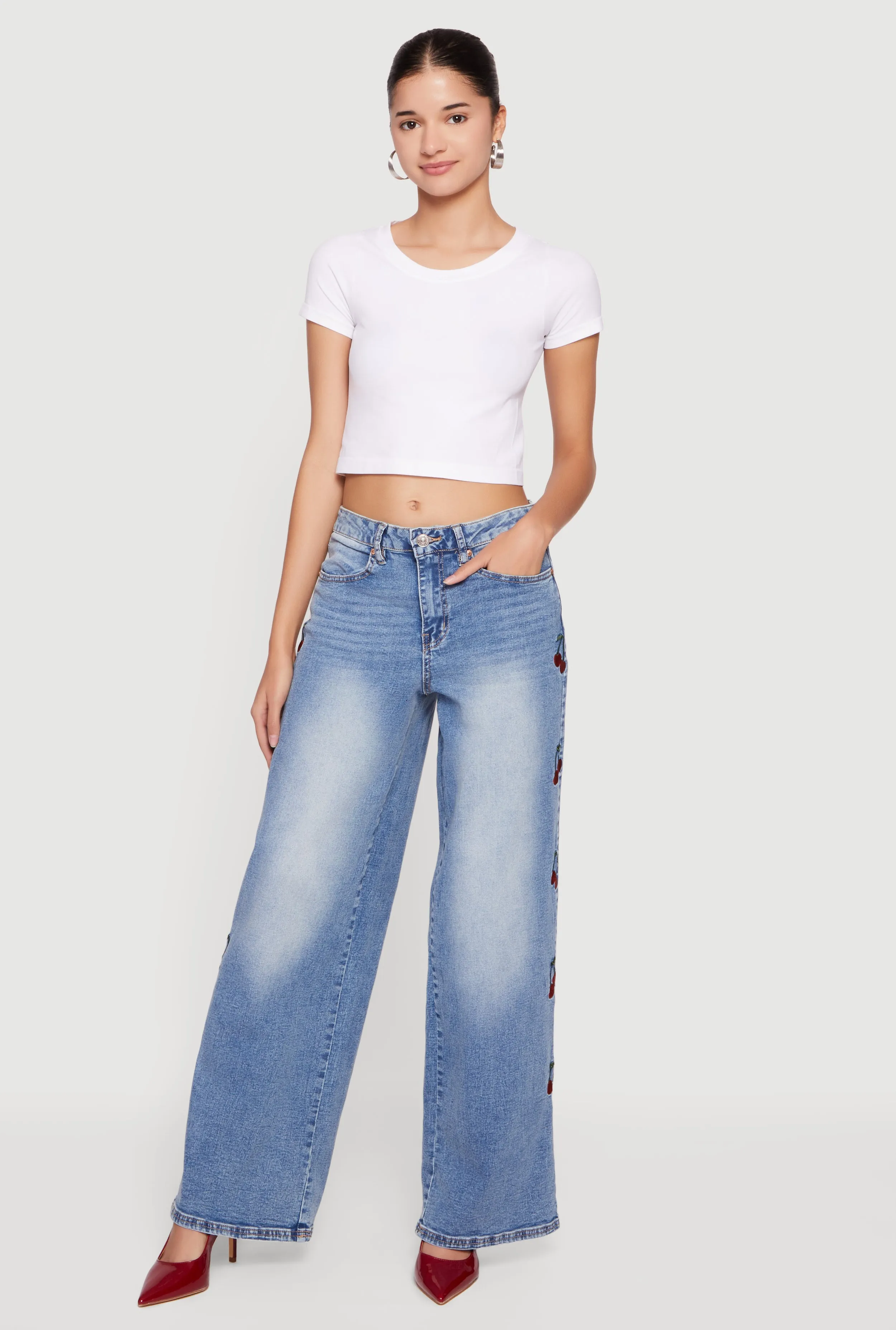 Almost Famous Wide Leg Jeans with Cherry Embroidery sold by Rainbow product image thumbnail 2
