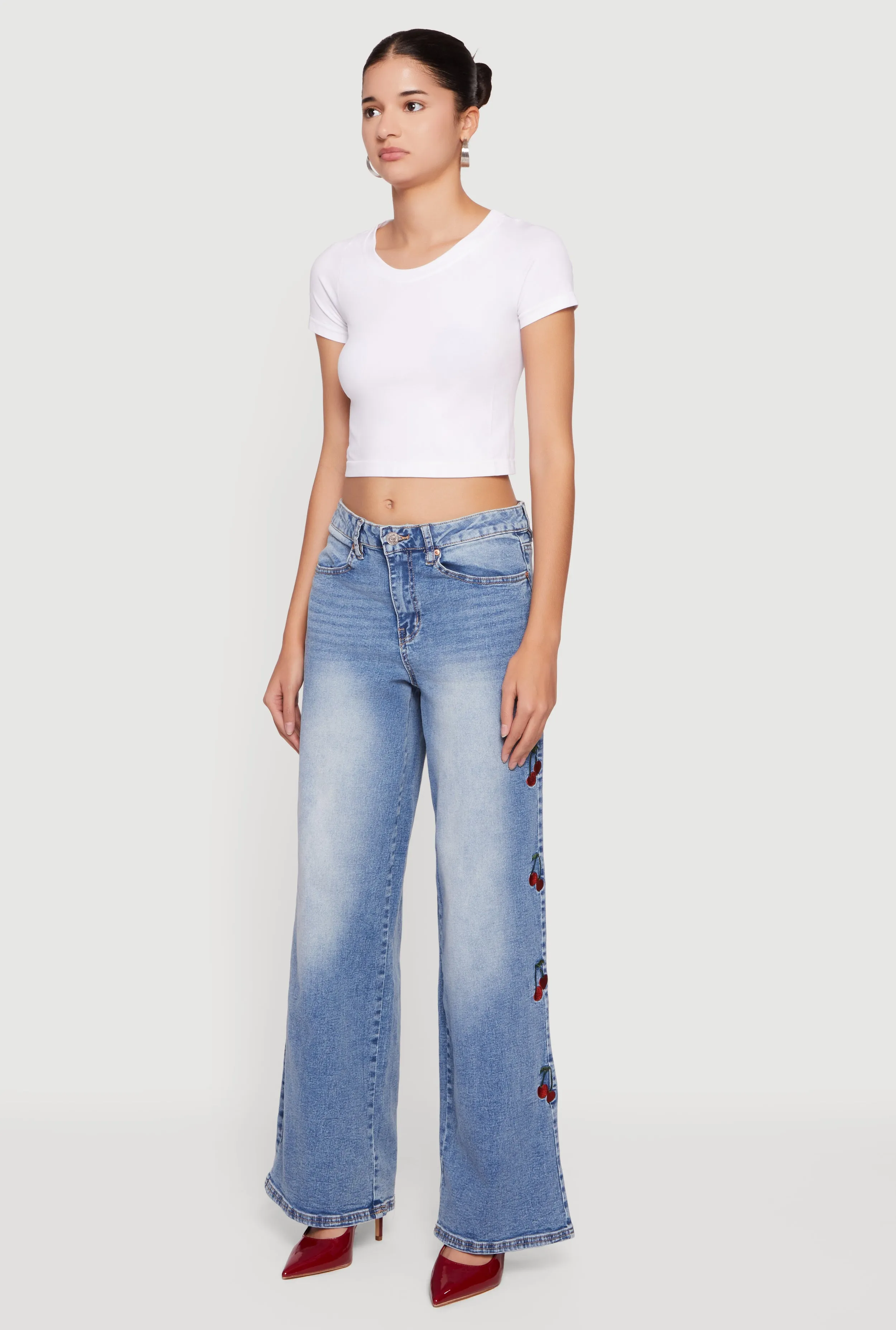 Almost Famous Wide Leg Jeans with Cherry Embroidery sold by Rainbow product image thumbnail 3