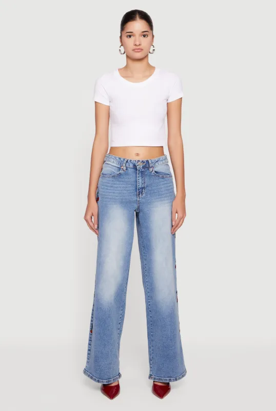Almost Famous Wide Leg Jeans with Cherry Embroidery sold by Rainbow