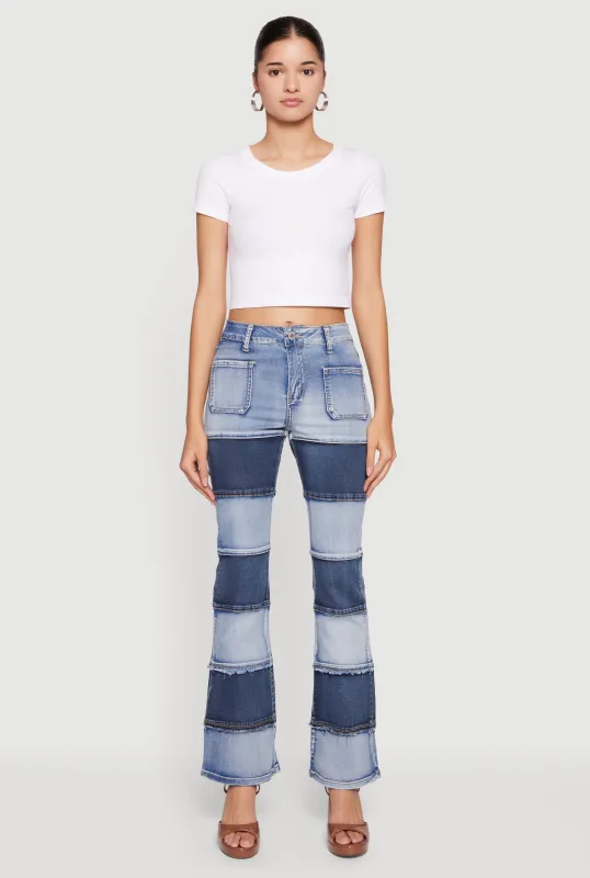 VIP Two Tone Patchwork Flare Jeans sold by Rainbow