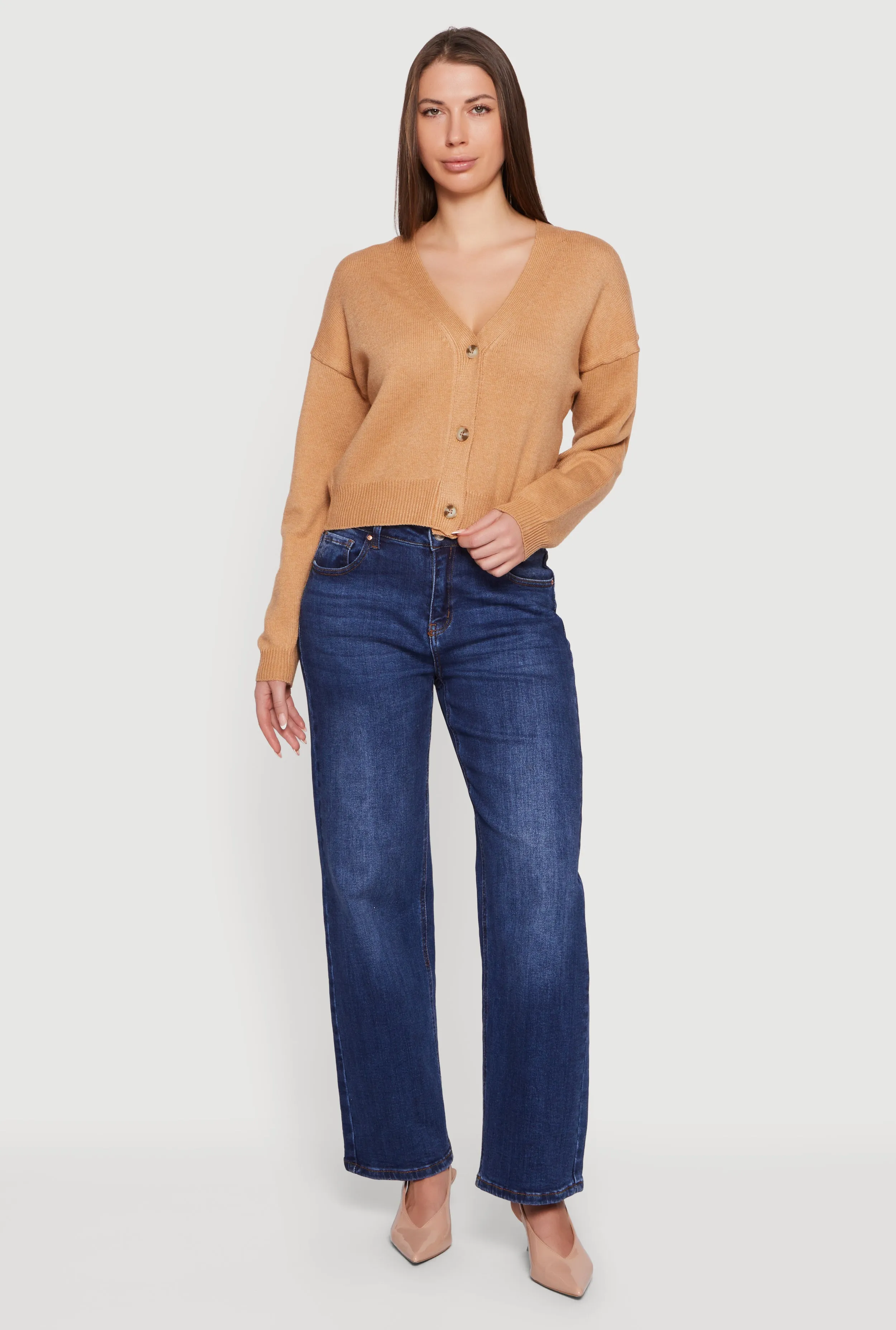 Button Front Long Sleeve V-Neck Cardigan sold by Rainbow product image thumbnail 4