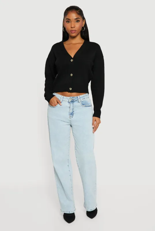 Button Front Long Sleeve V-Neck Cardigan sold by Rainbow