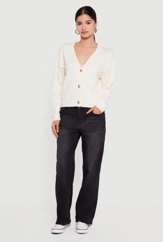 Button Front Long Sleeve V-Neck Cardigan sold by Rainbow