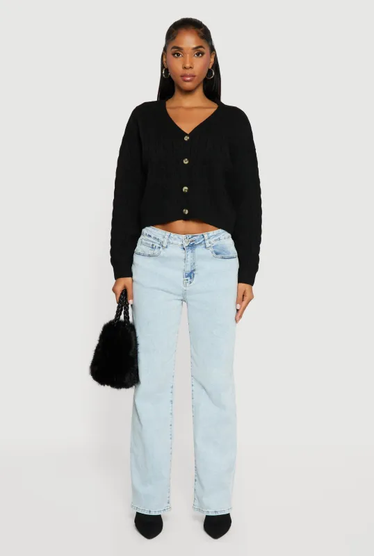 Cable Knit Long Sleeve V-Neck Cardigan sold by Rainbow