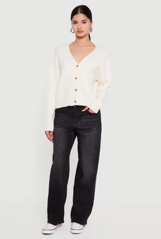 Cable Knit Long Sleeve V-Neck Cardigan sold by Rainbow