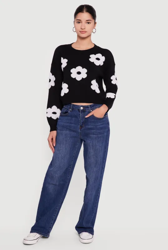 Daisy Flower Crew Neck Cropped Sweater made by Rainbow