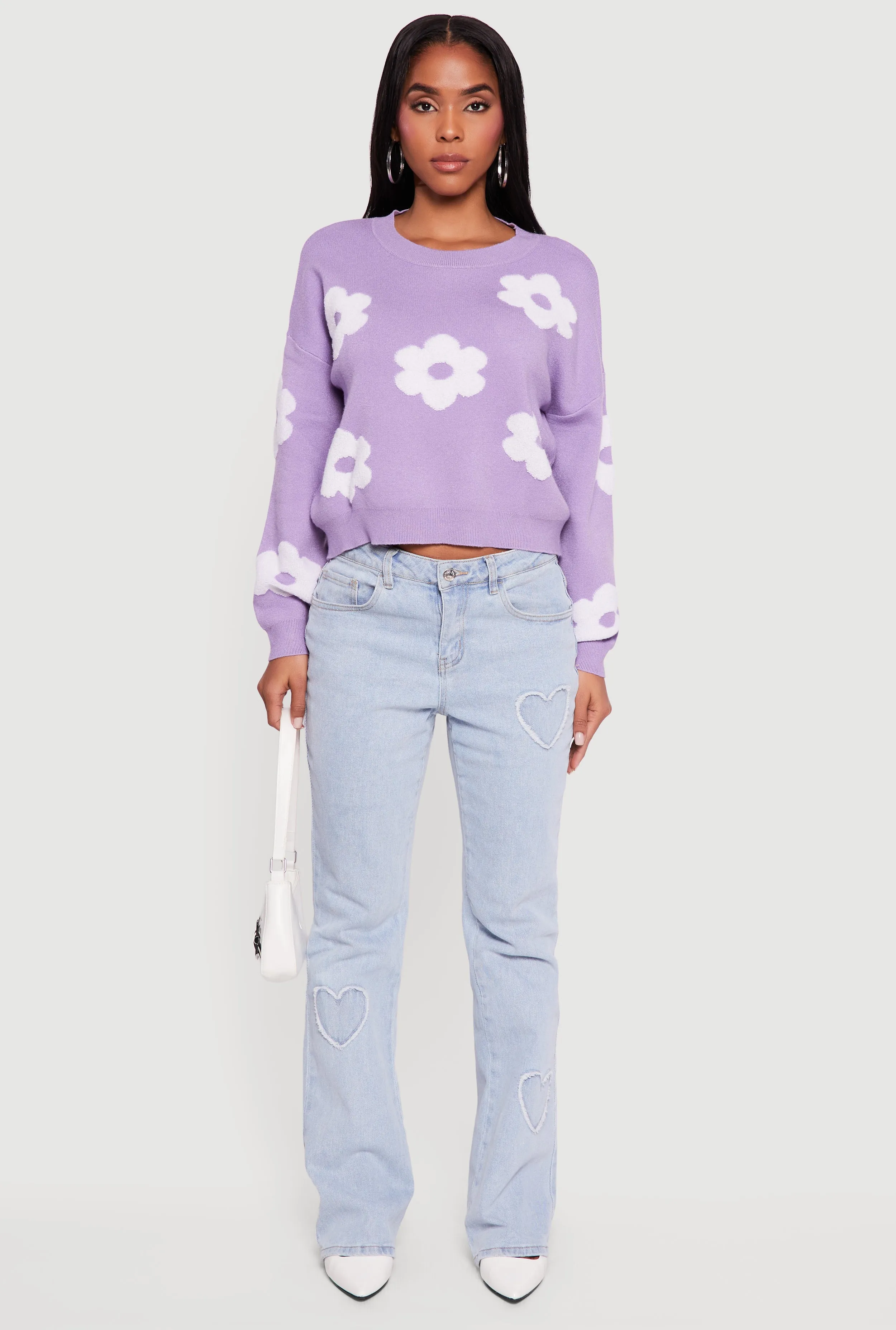 Daisy Flower Crew Neck Cropped Sweater sold by Rainbow product image thumbnail 3