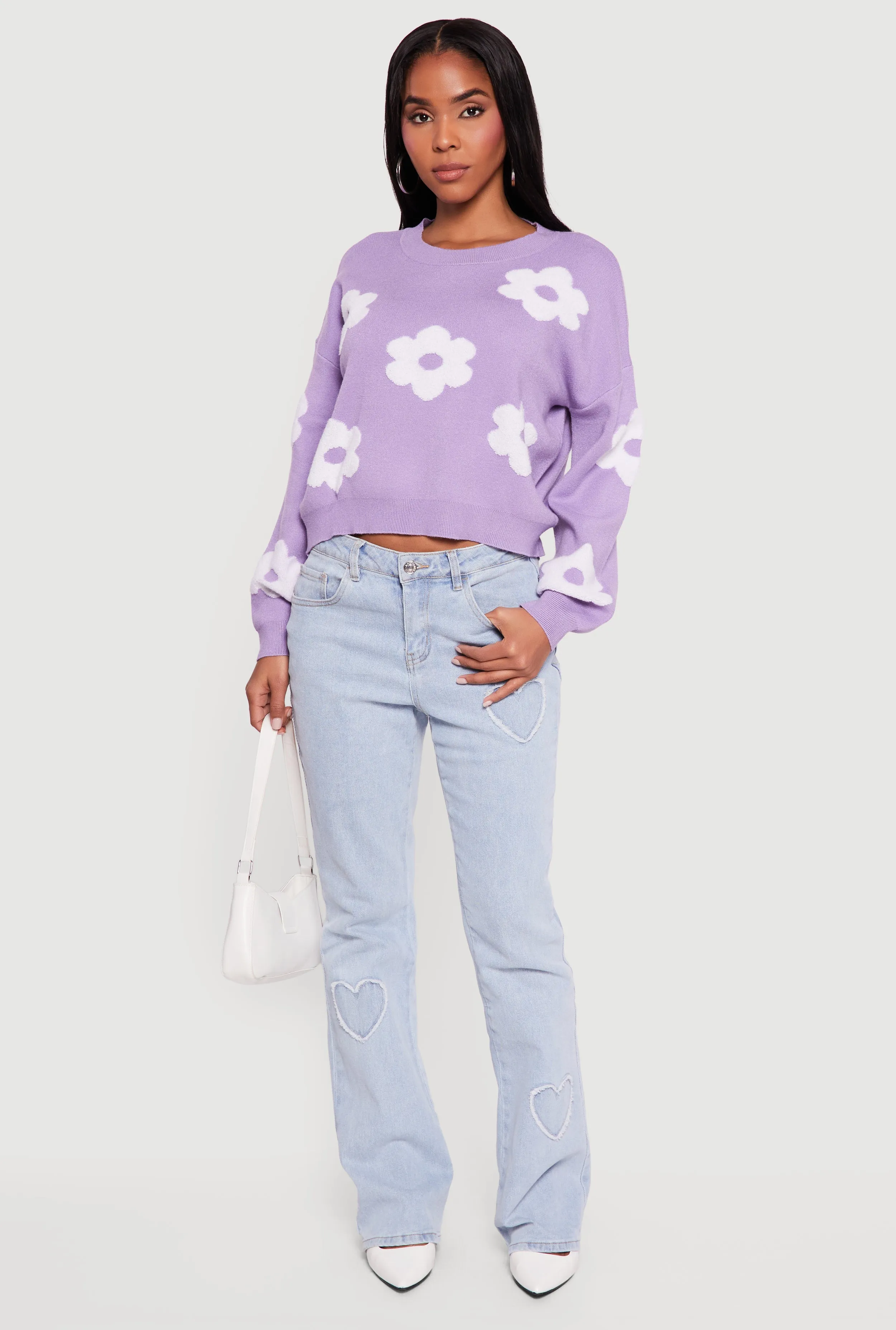 Daisy Flower Crew Neck Cropped Sweater sold by Rainbow