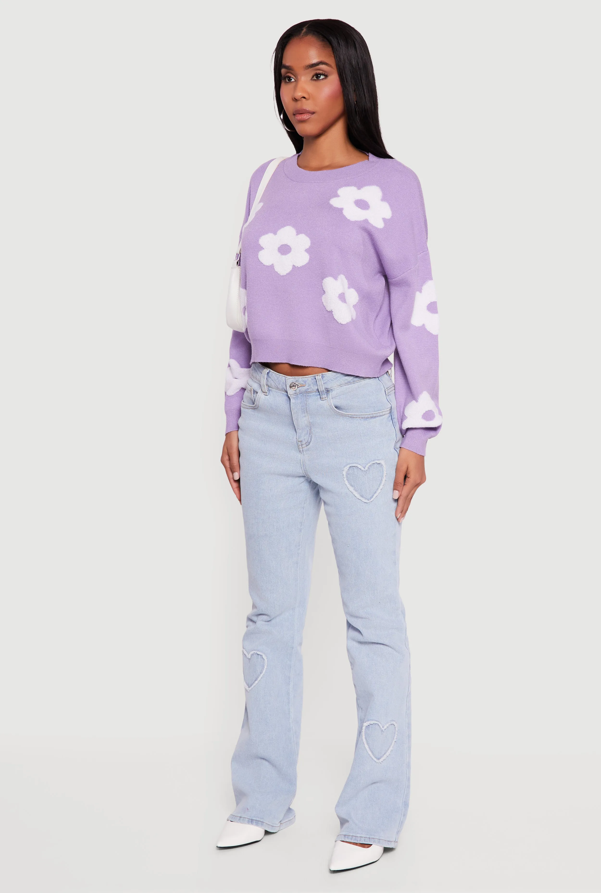 Daisy Flower Crew Neck Cropped Sweater sold by Rainbow product image thumbnail 5