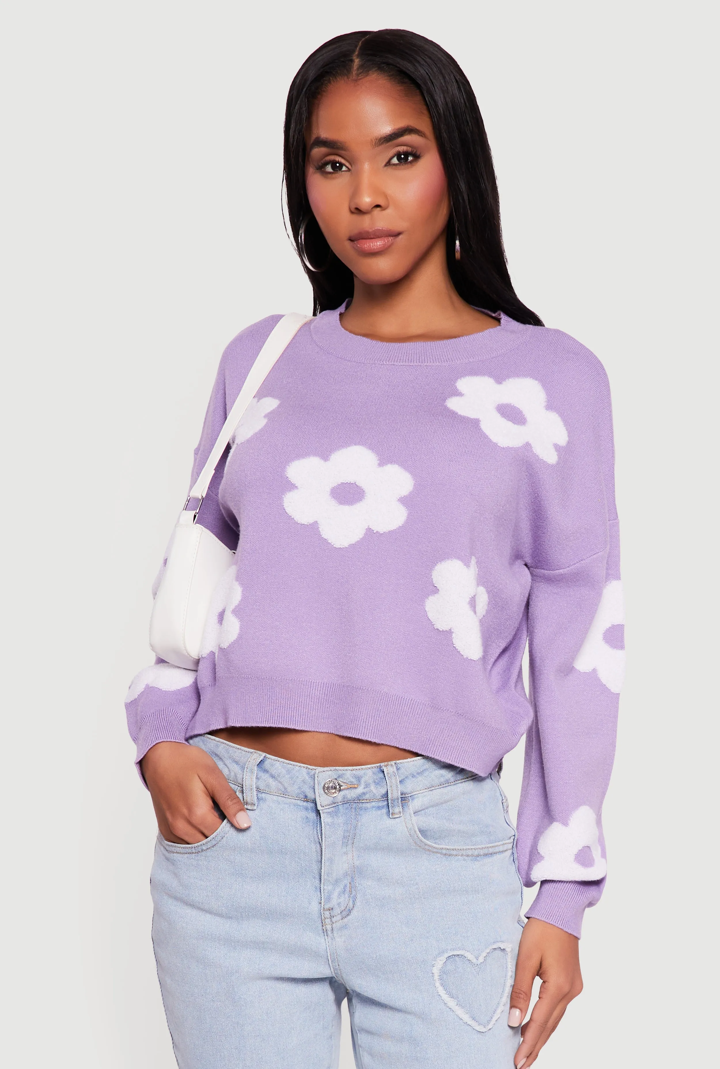 Daisy Flower Crew Neck Cropped Sweater sold by Rainbow product image thumbnail 2
